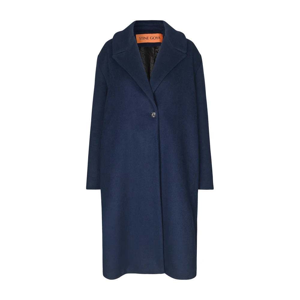 Stine Goya Blue Sophisticated Wool Coat With Side Pockets - Female - Single-Breasted Coats - Xs - Coats