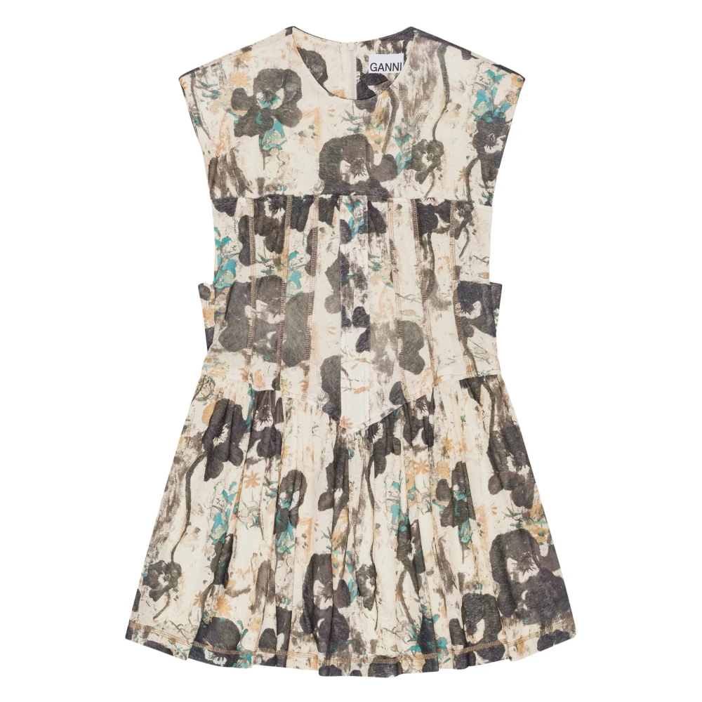 Ganni Women's Beige Asymmetrical Hem Dress With Corset - Short Dresses - M - Dresses