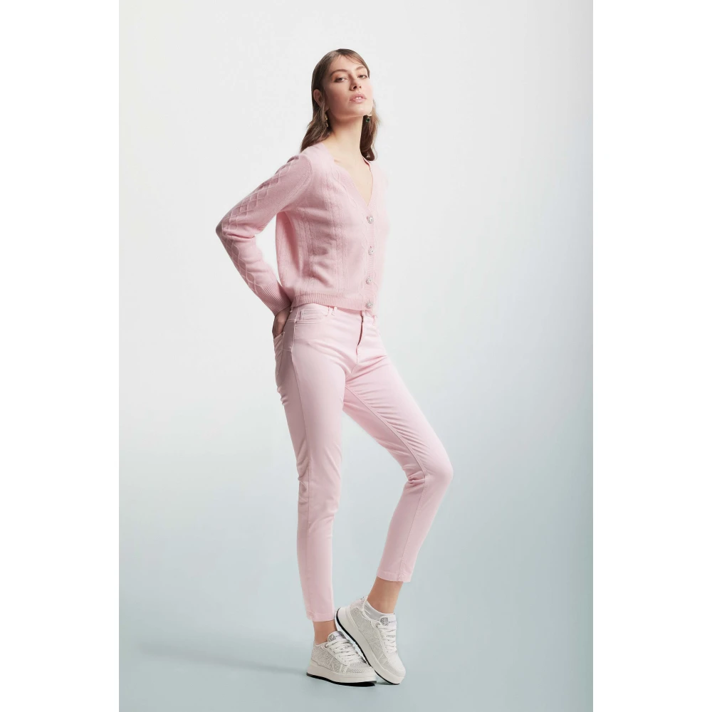 Kocca Rhinestone Kabel Gebreide Wol Jumper Pink Dames