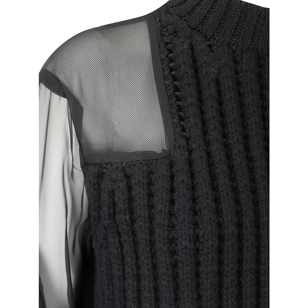 Sacai Chiffon Mix Gebreide Korte Jurk Black Dames