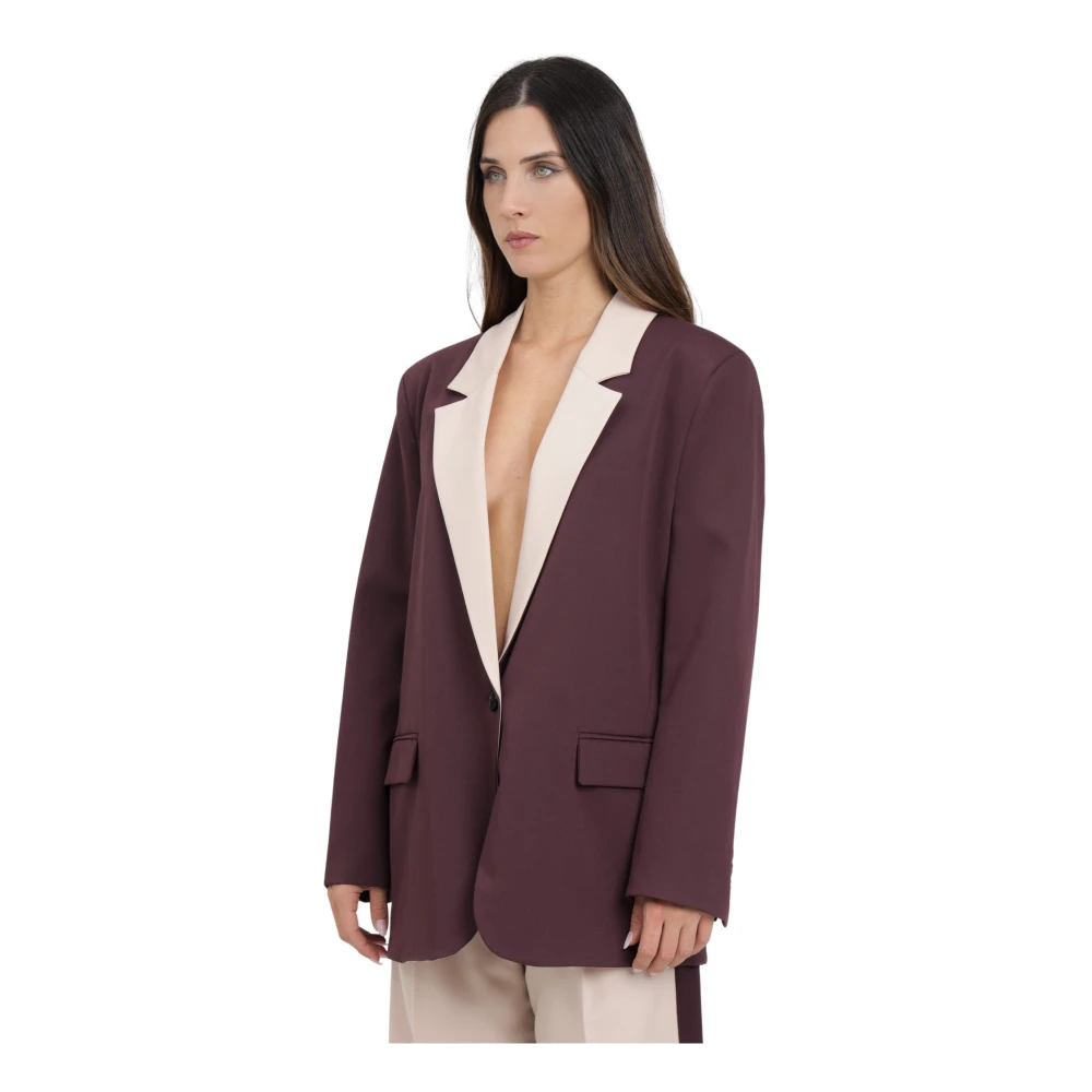 ViCOLO Bordeaux Single-Breasted Jas met Contrasterende Revers Brown Dames