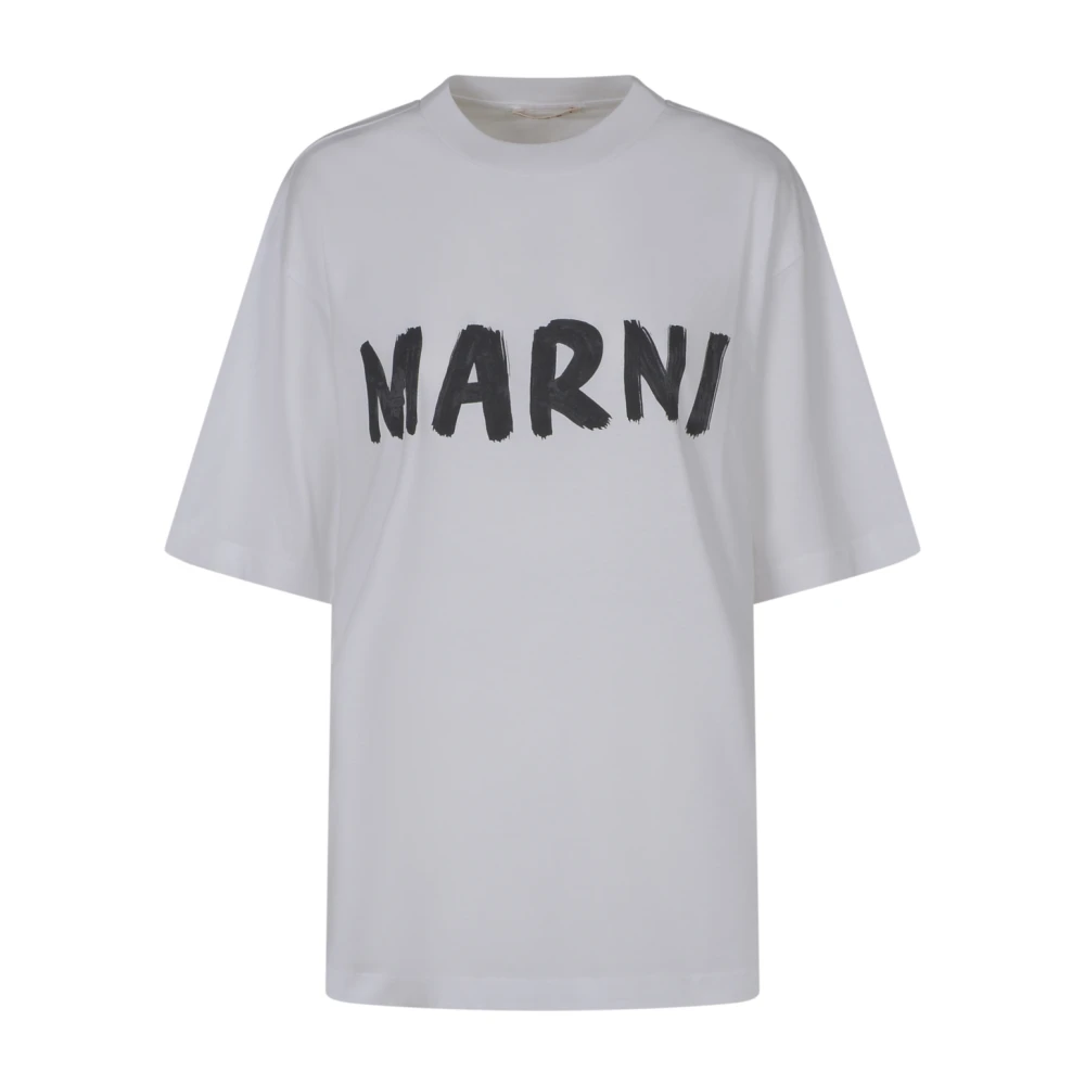 Marni Logo-print Katoenen T-shirt White Dames