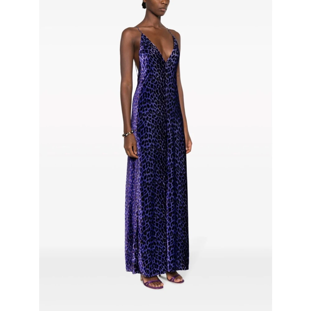 Forte Blauwe Fluweel Luipaardprint Jurk Blue Dames