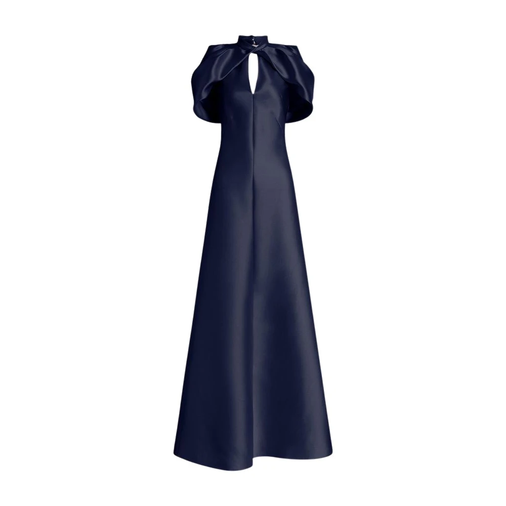 Alberta Ferretti Blue Gowns, Female, M, Long Mikado Dress With Cape Sleeves