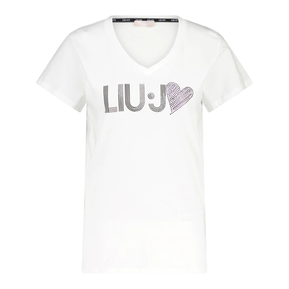 Liu Jo Hart Logo V-Hals Sweater White Dames