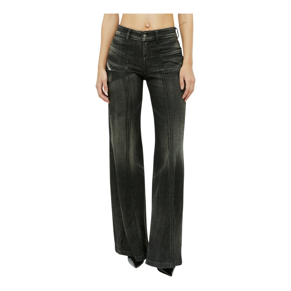 Diesel Gepaneelde Flared Jeans met Lage Taille Black Dames