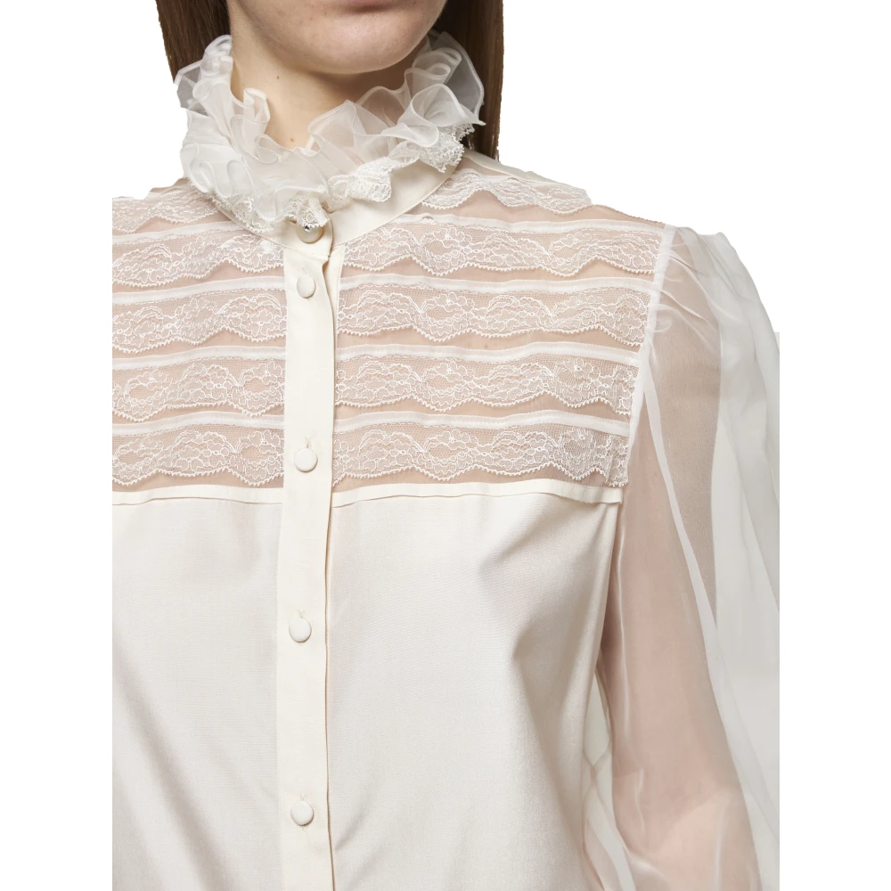 Valentino Organza Kant Ruches Pofmouw Blouse White Dames
