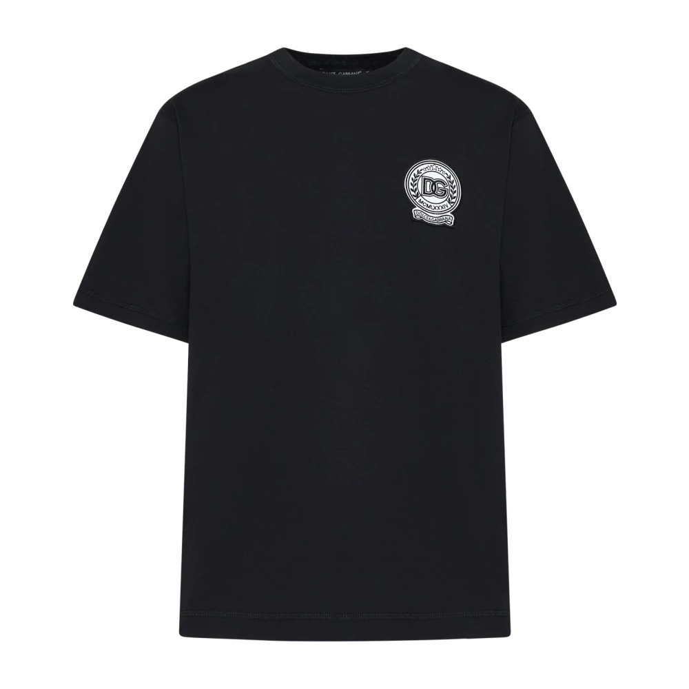 Dolce & Gabbana Zwarte Katoenen Crew Neck Logo T-shirt Black Heren