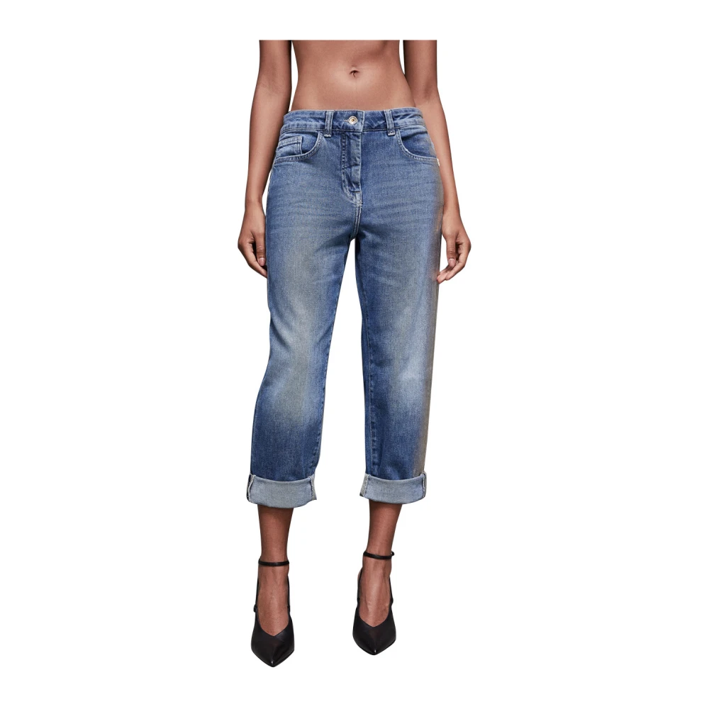 PATRIZIA PEPE Boyfriend Jeans met Gouden Laminaat Blue Dames