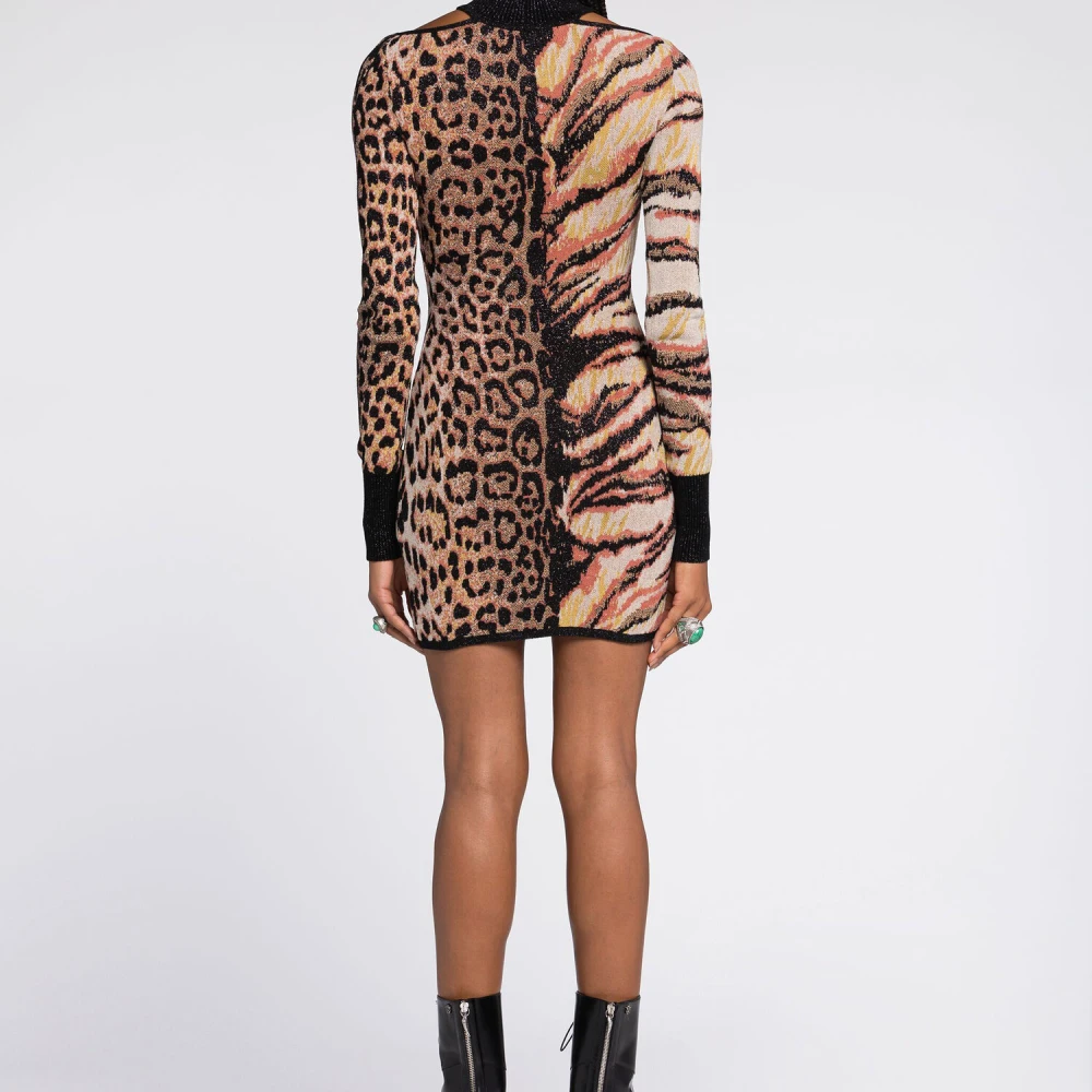 Roberto Cavalli Animalier-Jacquard Mini Jurk met Cut-outs Brown Dames