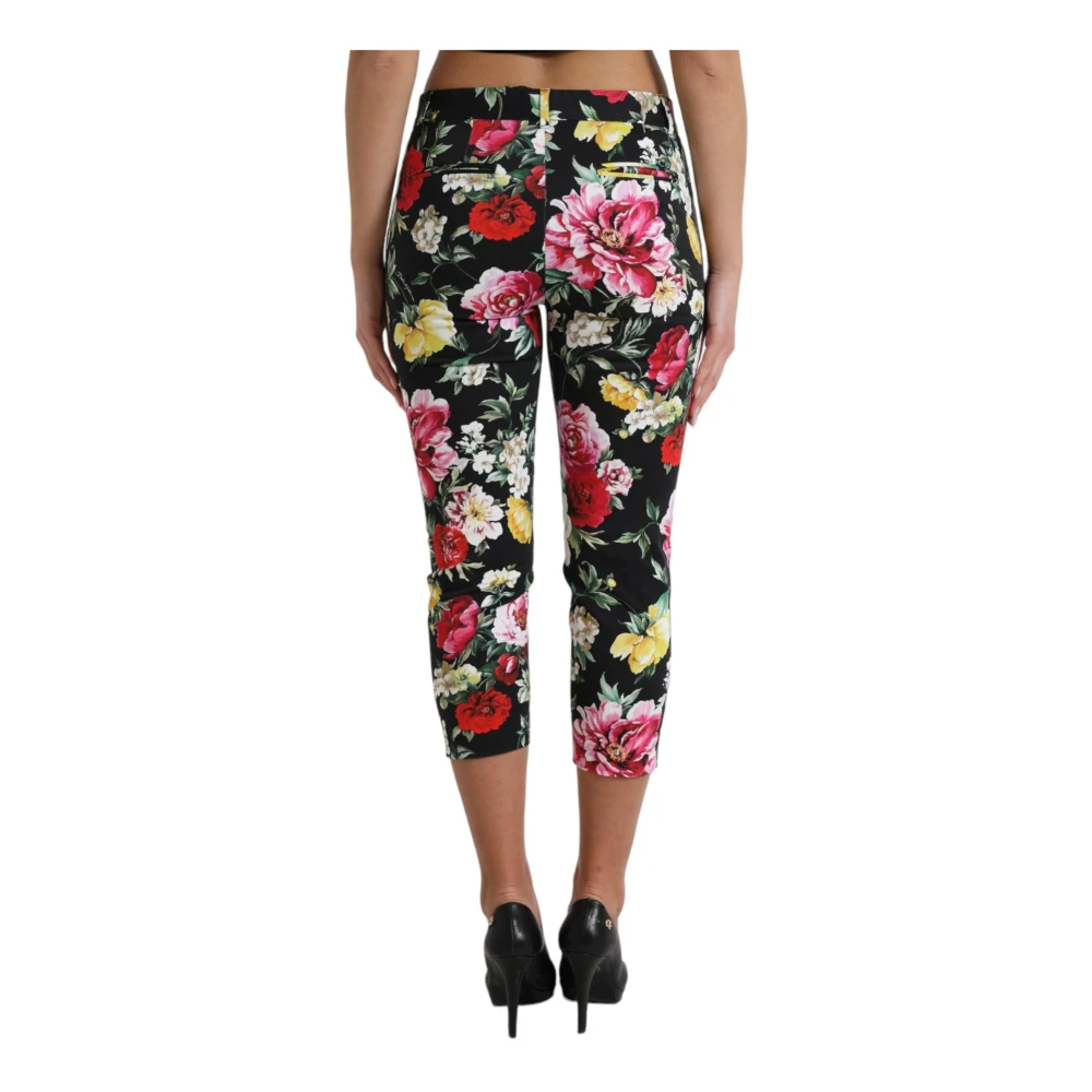 Dolce & Gabbana Zwarte Bloemen Mid Taille Broek Multicolor Dames