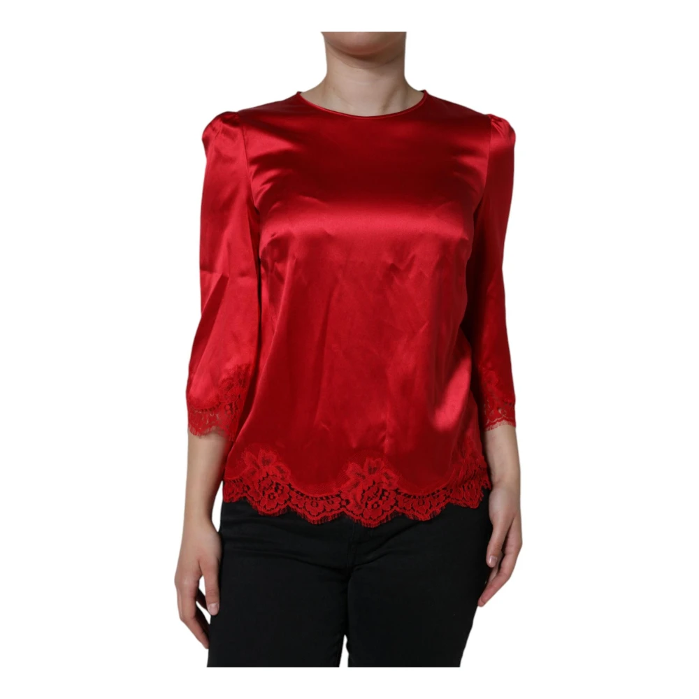 Dolce & Gabbana Rode Satijnen Blouse met Kant Red Dames