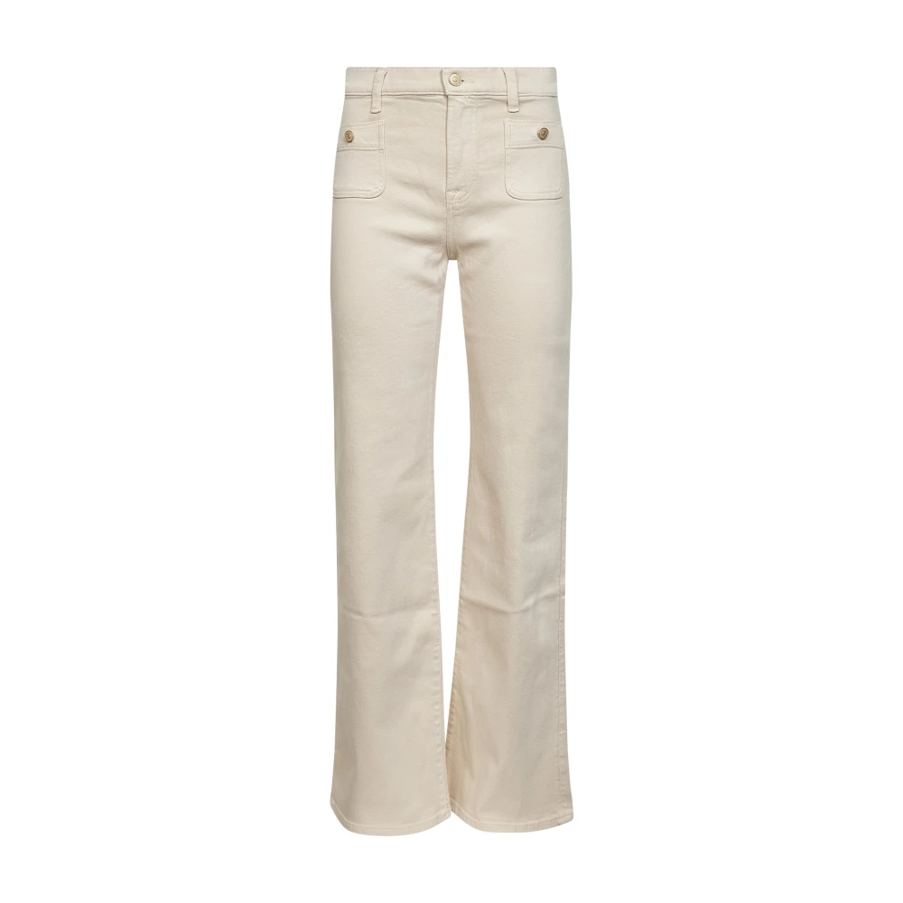 7 For All Mankind Women's Beige Flare Jeans, W30, Mid-Rise Flared Jeans