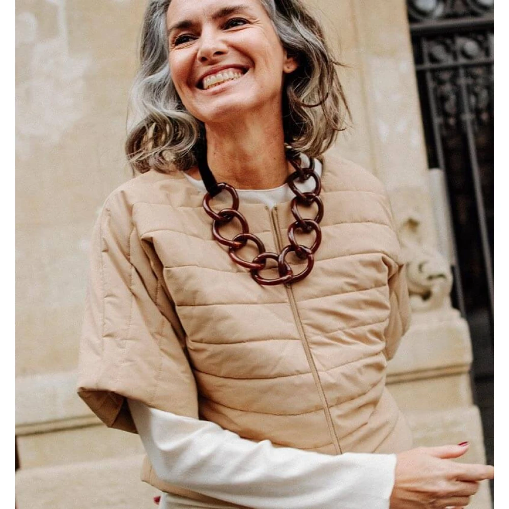 Chie Mihara Nude Kimono Stijl Gewatteerd Vest Beige Dames