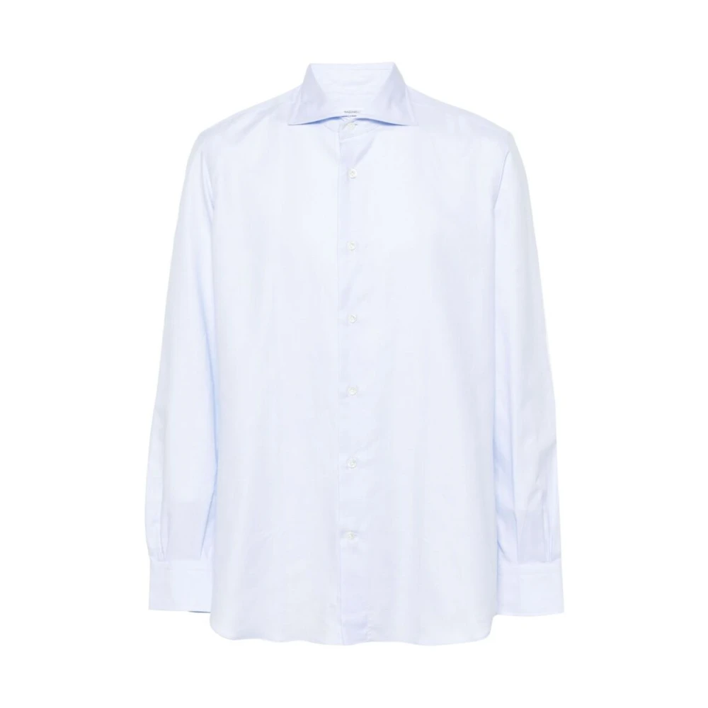 Mazzarelli Blauw Jacquard Katoenen Overhemd Blue Heren