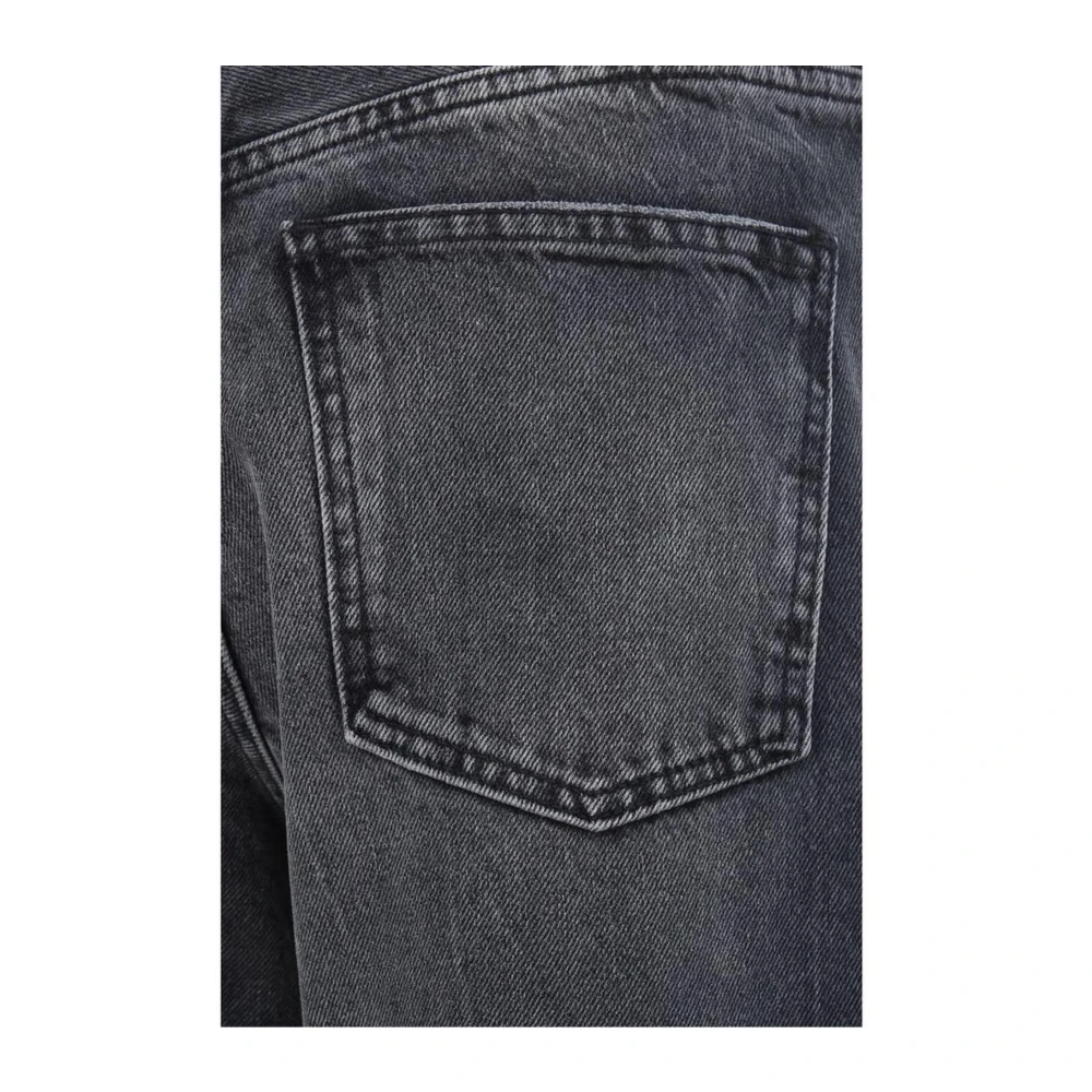 Haikure Monochrome Straight Jeans met Leren Patch Gray Dames