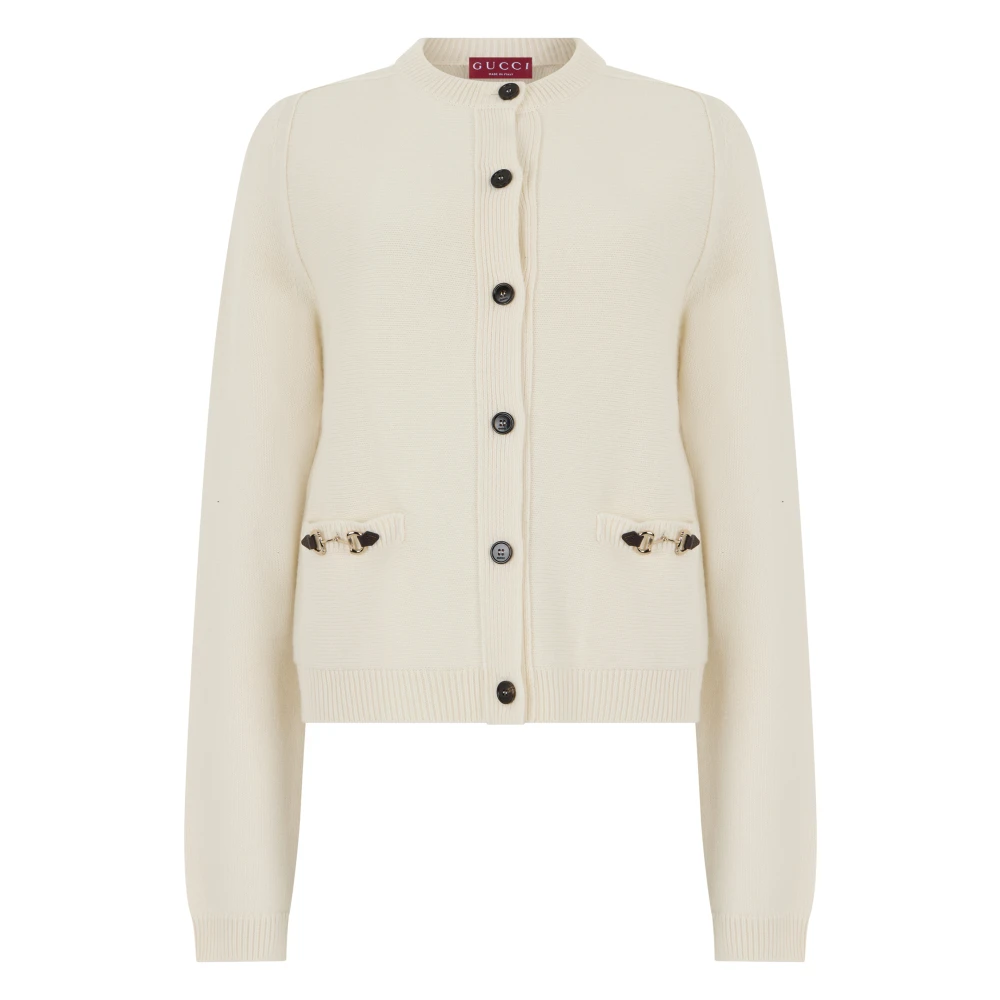 Gucci Women's White Wool Cashmere Cardigan With Horsebit - Cardigans - M - Knitwear