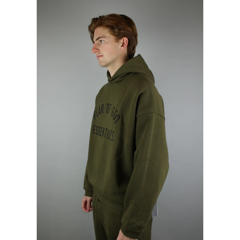 Fear Of God Olijf Fleece Hoodie Essentials Stijl Green Heren