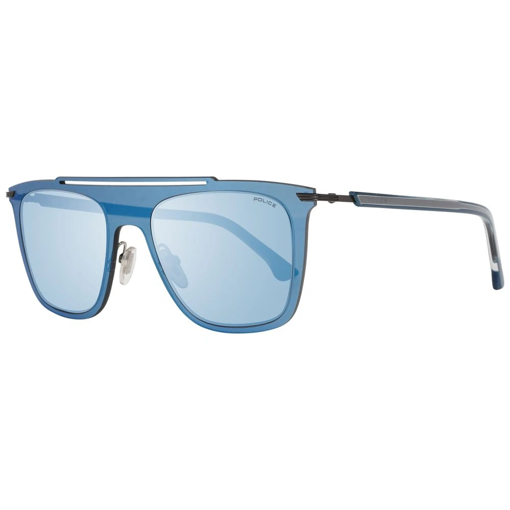 Police Men's Blue Sunglasses Rectangular Mirrored