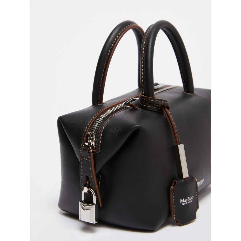 Max Mara Luxe Leren Holdall Tas Black Dames