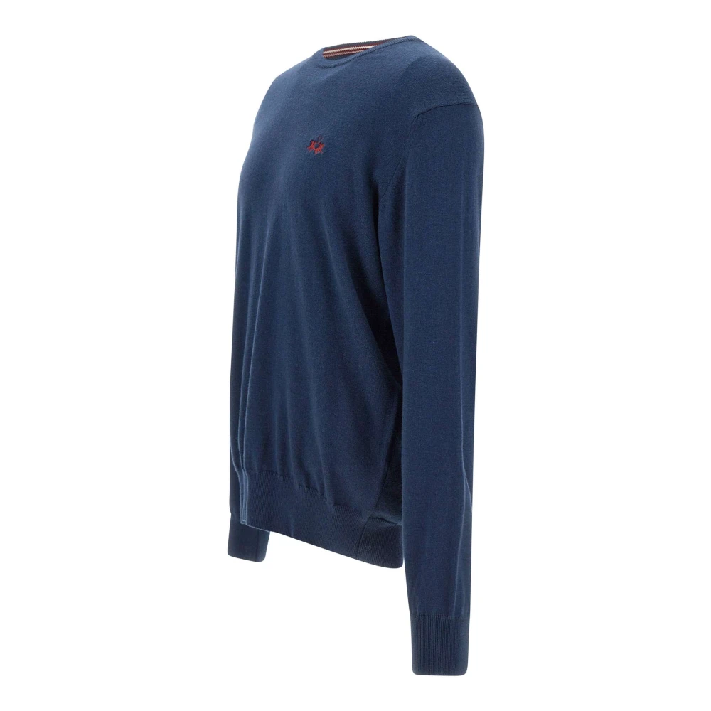 LA MARTINA Heren Wol Katoen Trui Blauw Logo Blue Heren