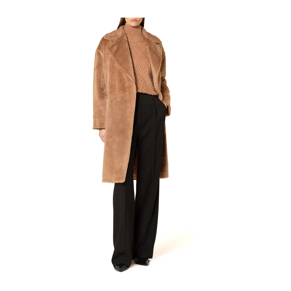 Max Mara Bruine Alpaca Wollen Jas Brown Dames