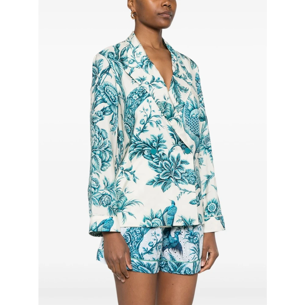 F.r.s For Restless Sleepers Blauwe Bloemenprint Dubbel-Borst Shirt Blue Dames