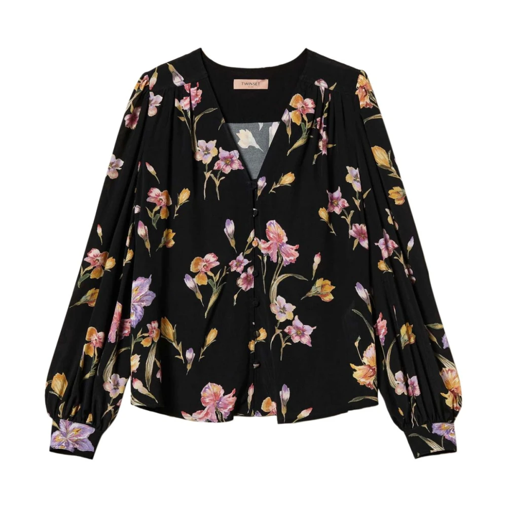 Twinset Zwart V-hals Shirt Lange Mouwen Multicolor Dames