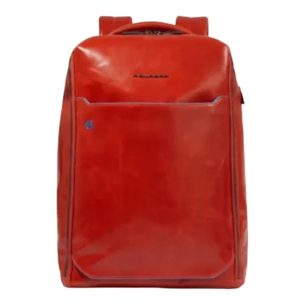 Piquadro Men's Orange Two-Compartt Leather Laptop Backpack 15.6"