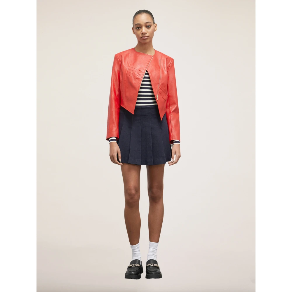 Motivi Faux Leather Slim-Fit Blouson Jacket Red Dames