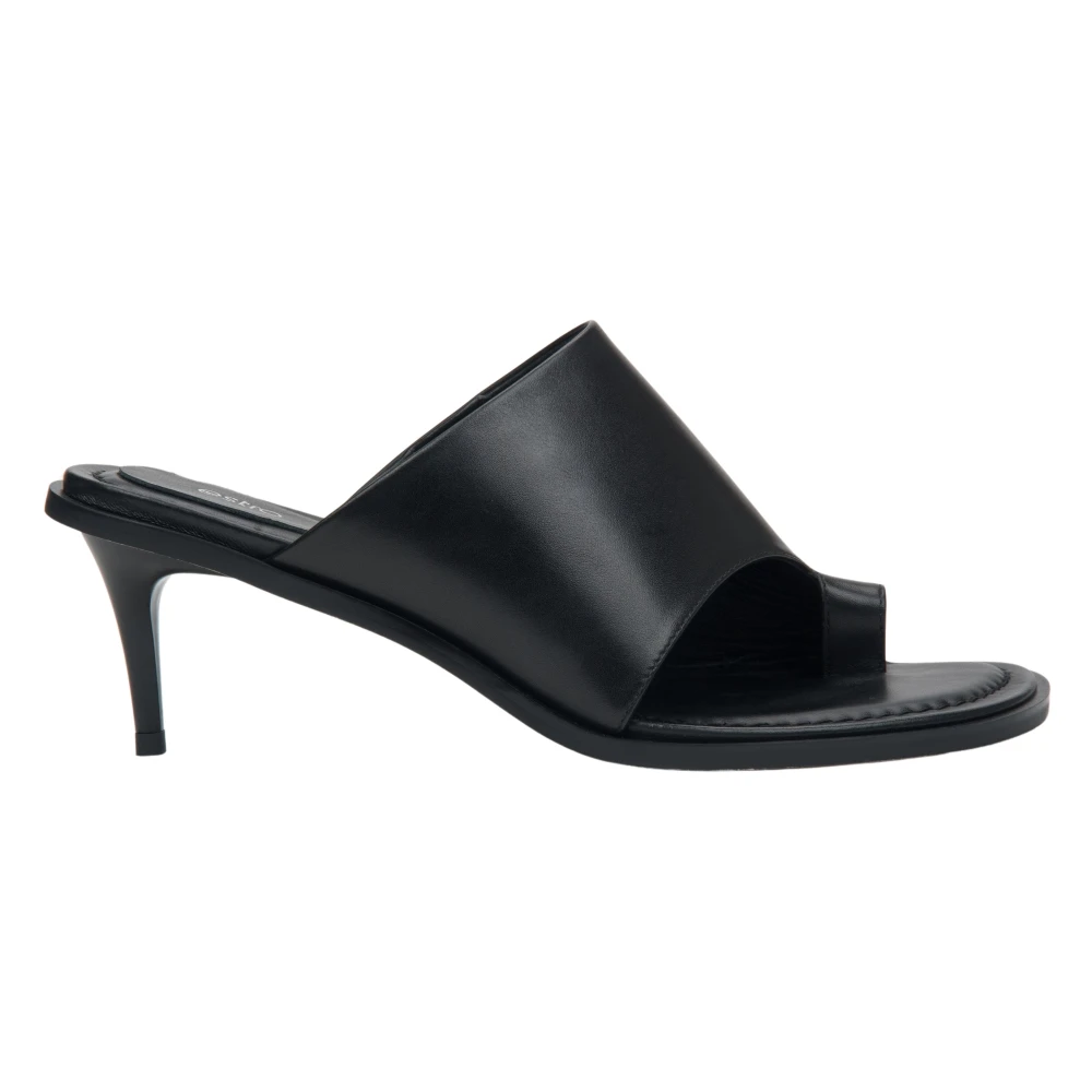 Estro Black Heeled Mules, Female, 7 Uk, Leather Stiletto Mules With Toe Ring
