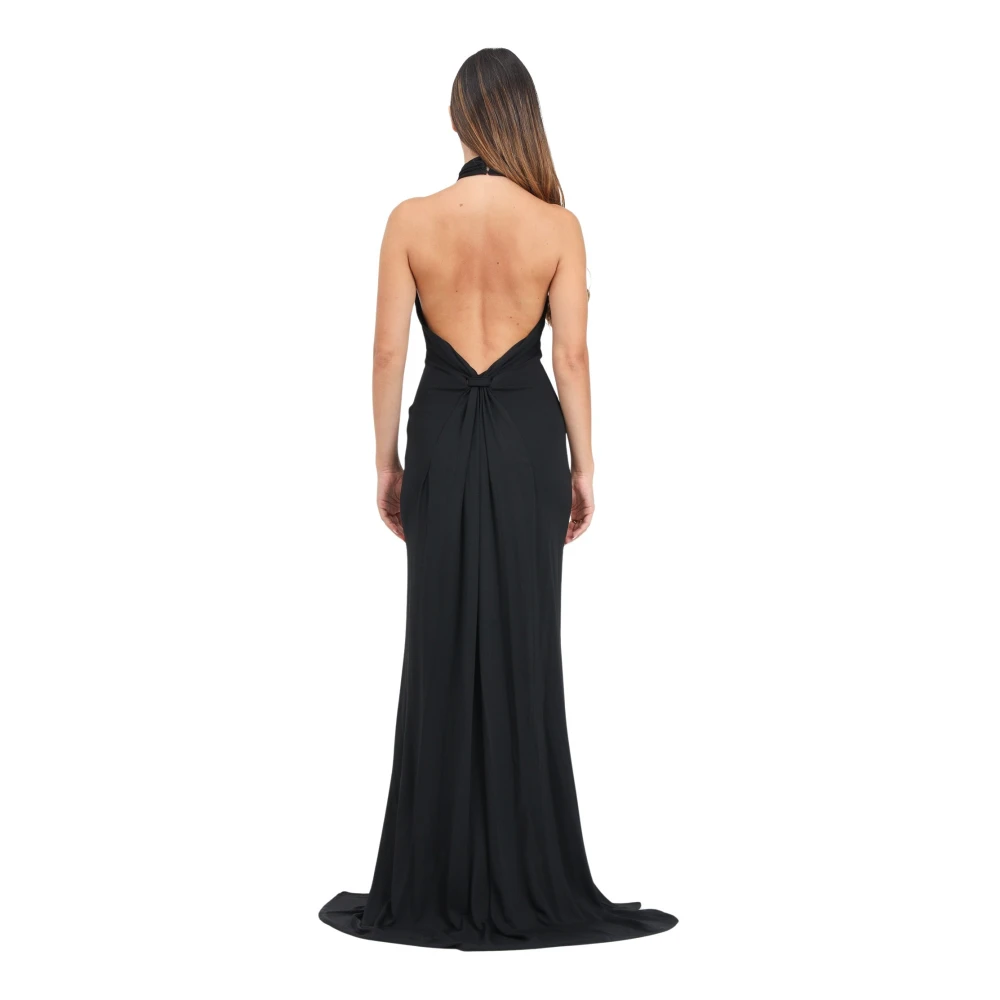 Elisabetta Franchi Zwarte lange jurk met drapering Black Dames