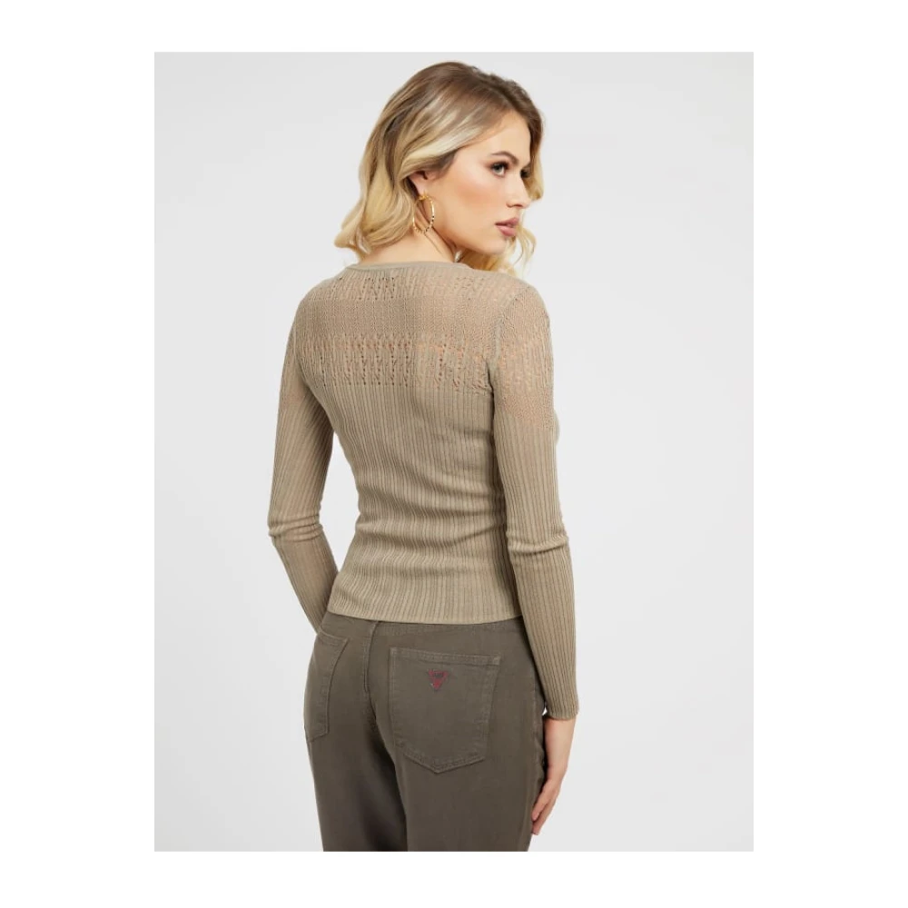 Guess Groene Gebreide Trui Lange Mouw Beige Dames