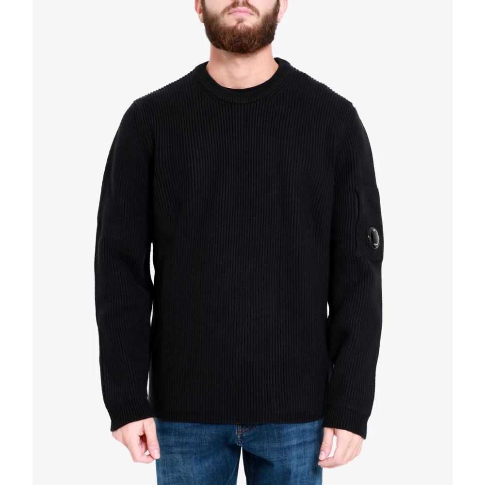 C.P. Company Zwarte Ribgebreide Ronde Hals Trui Black Heren