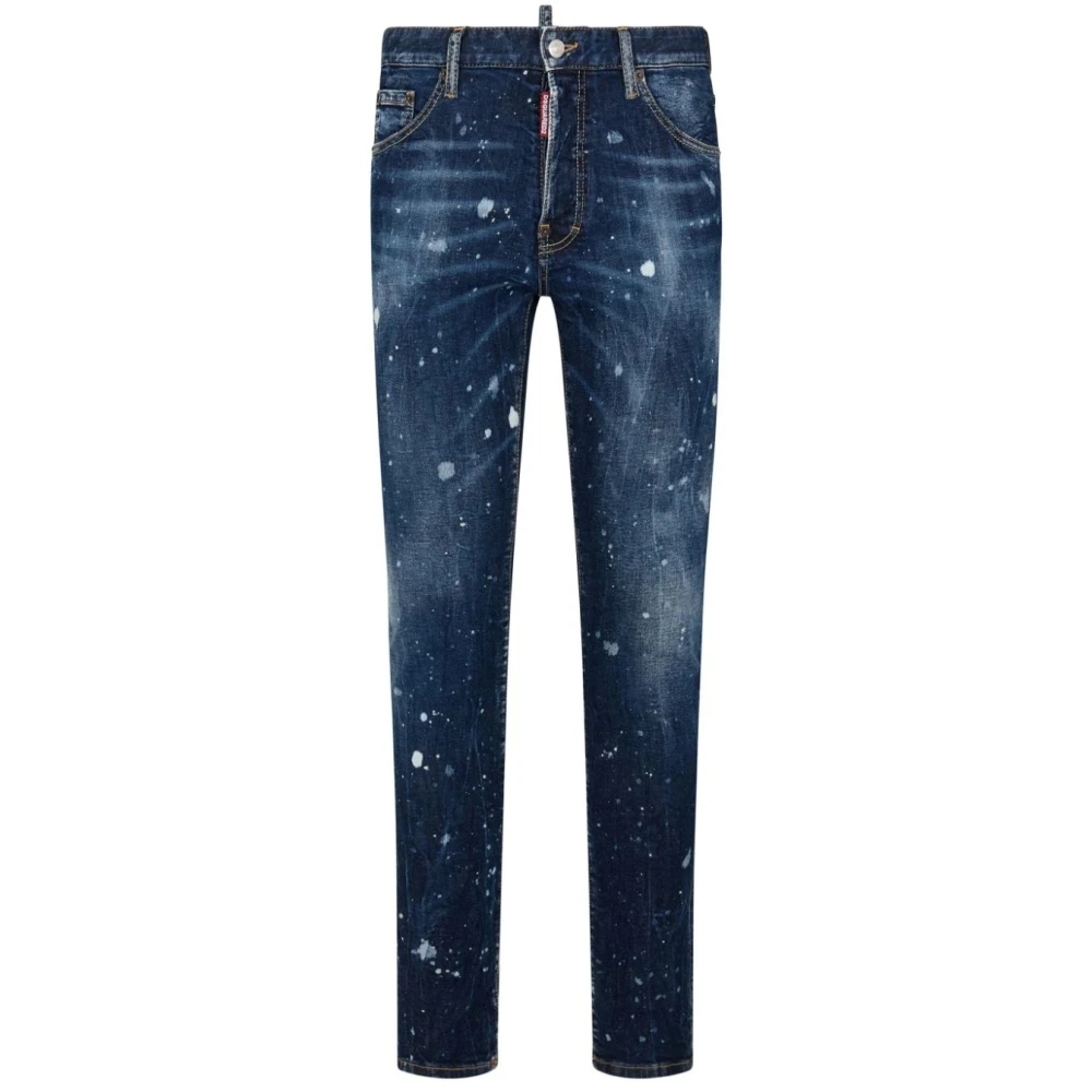 Dsquared2 Herenknoop Jeans met Leren Patch Blue Heren