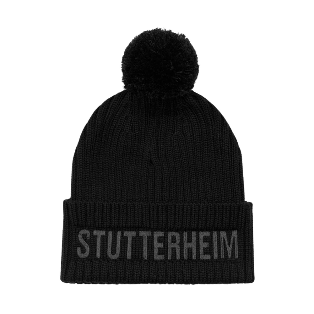 Stutterheim Pompon Ribgebreide Muts Black Unisex