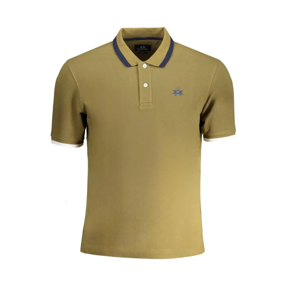 La Martina Men's Green Cotton Polo Shirt With Contrast Details