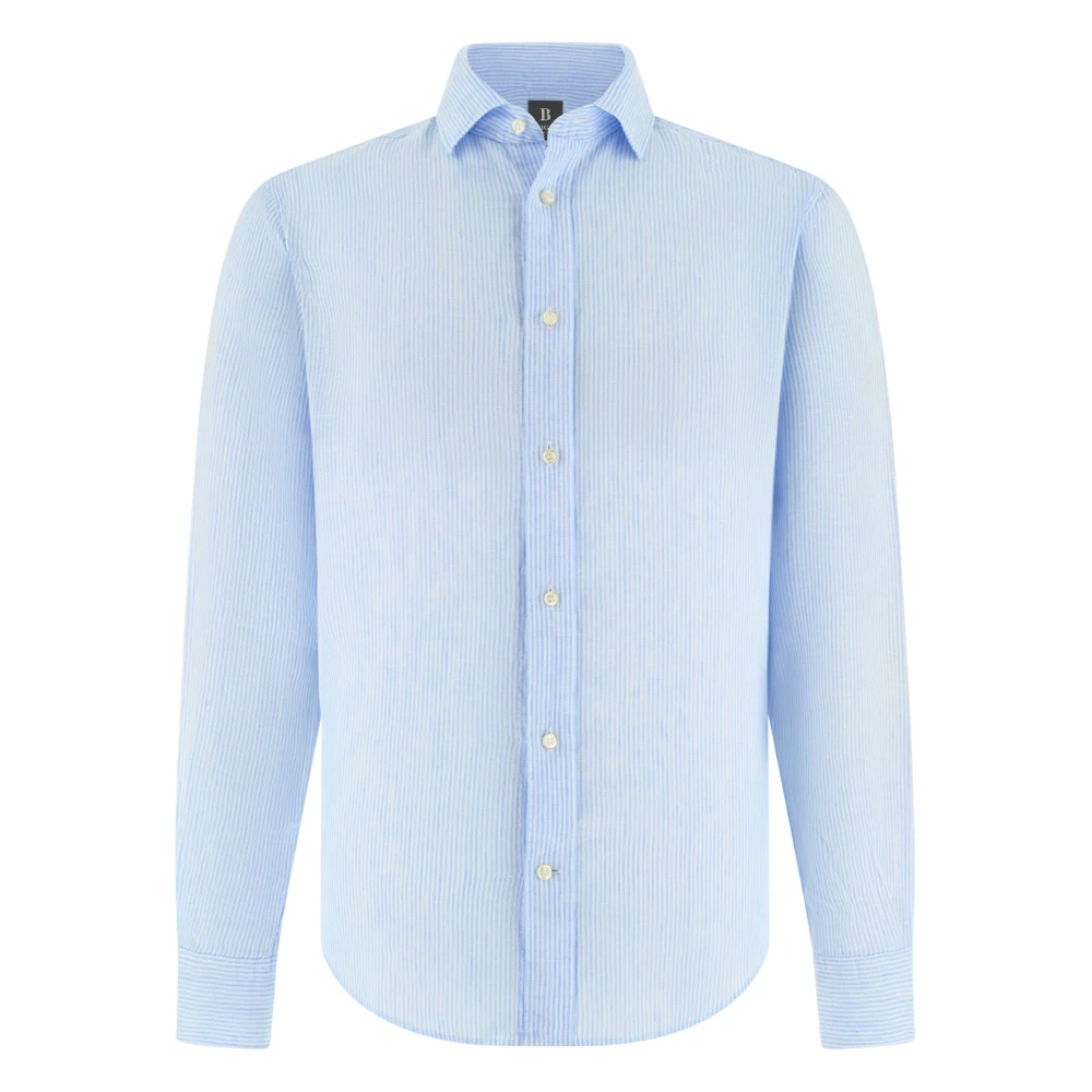 Boggi Milano Homme Bleu Chemises, Taille: 3XL Chemise À Rayures En Lin Col Fermé Coupe Régulière