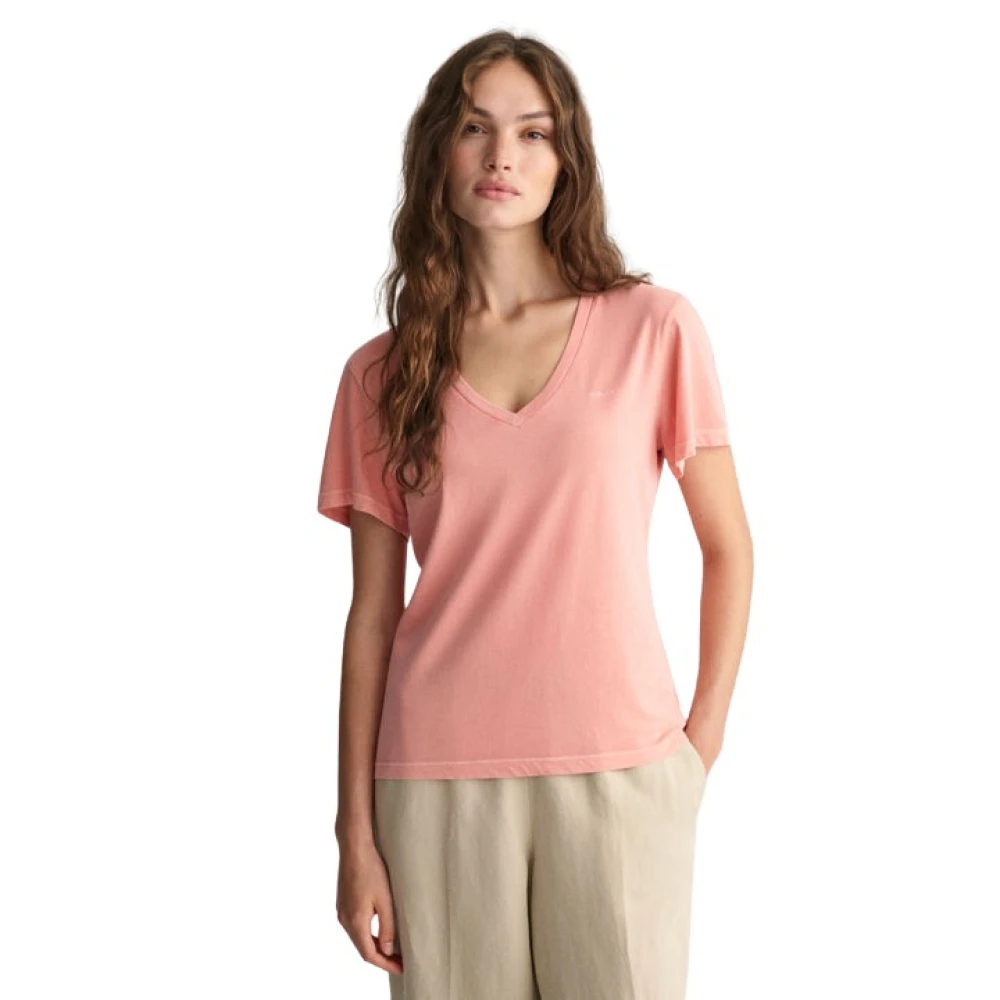 Gant Sunfaded V-hals T-shirt Pink Dames