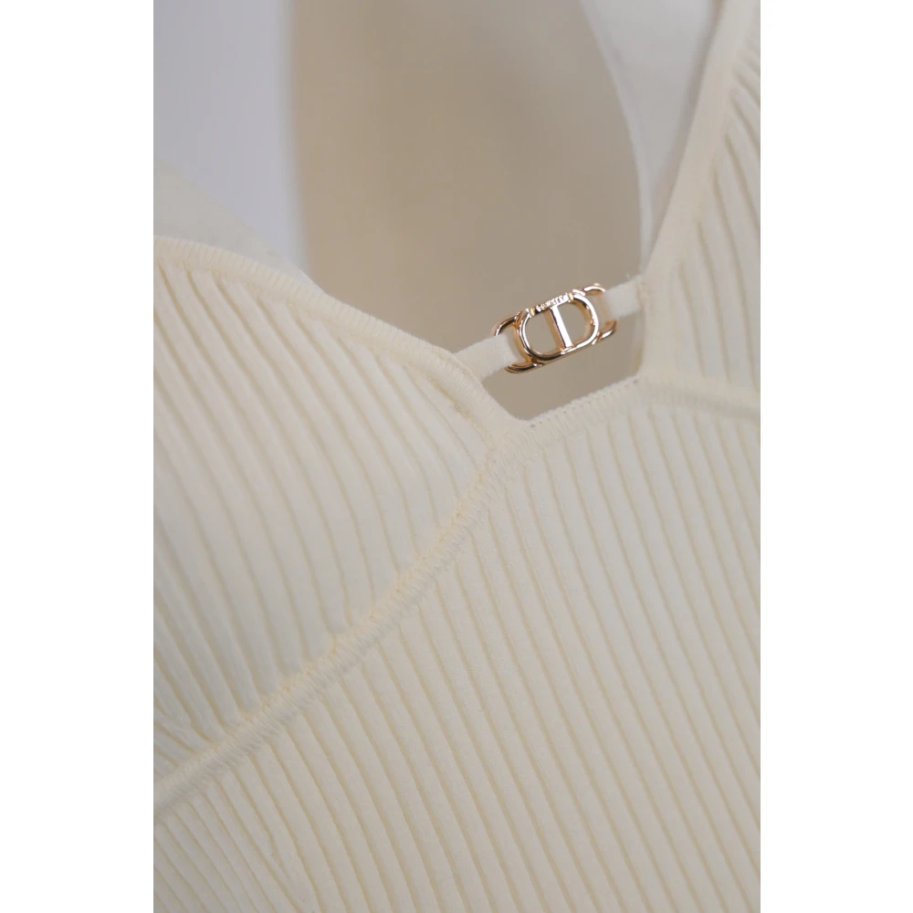 Twinset Ribtop met metalen ovale detail Brown Dames