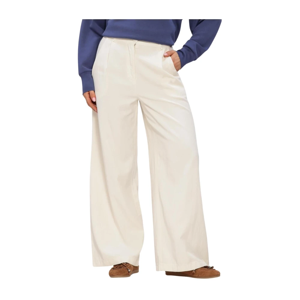 Simple Vrouw Beige Broeken Dames, S, Katoen, Wijde Broek
