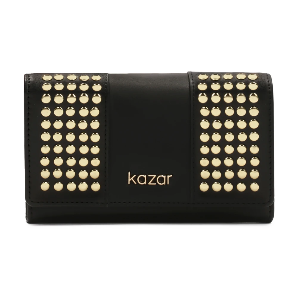Kazar Zwarte leren portemonnee met gouden klinknagels Black Dames