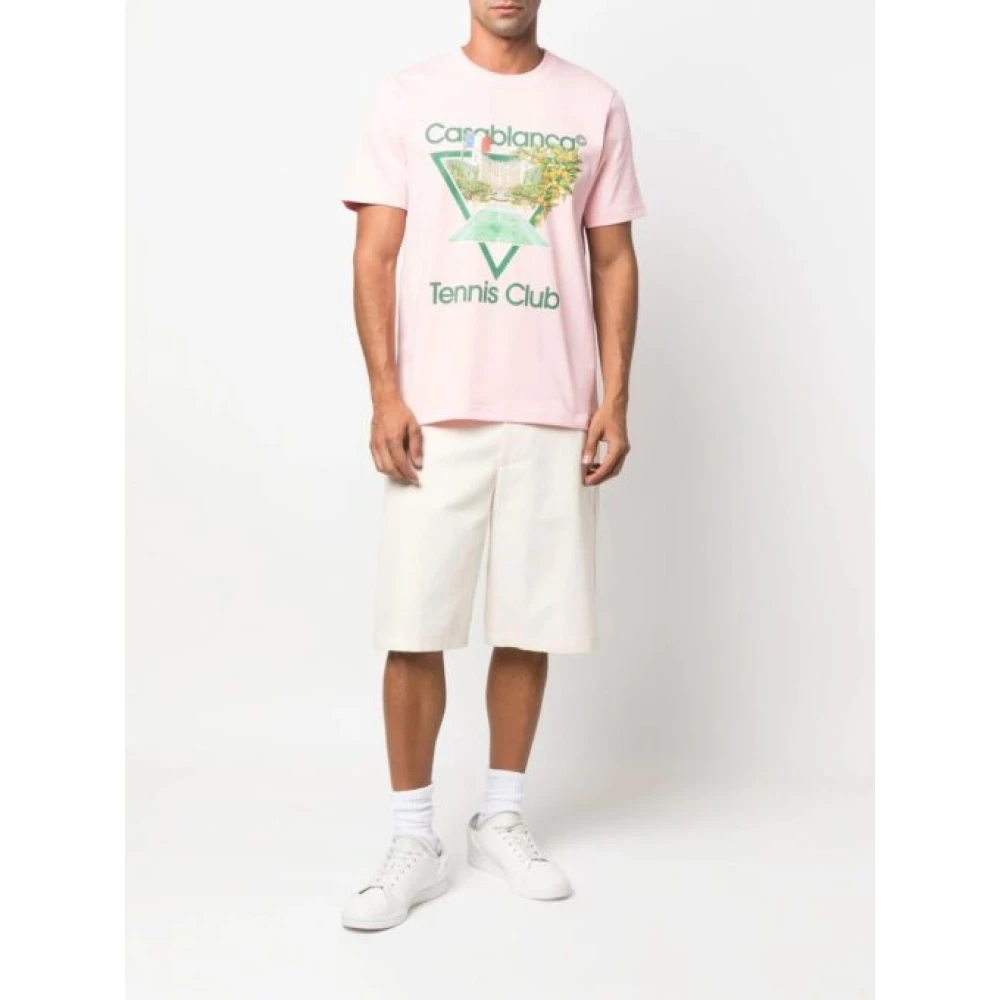 Casablanca Tennis Club Logo Print Cotton T-shirt Pink Heren