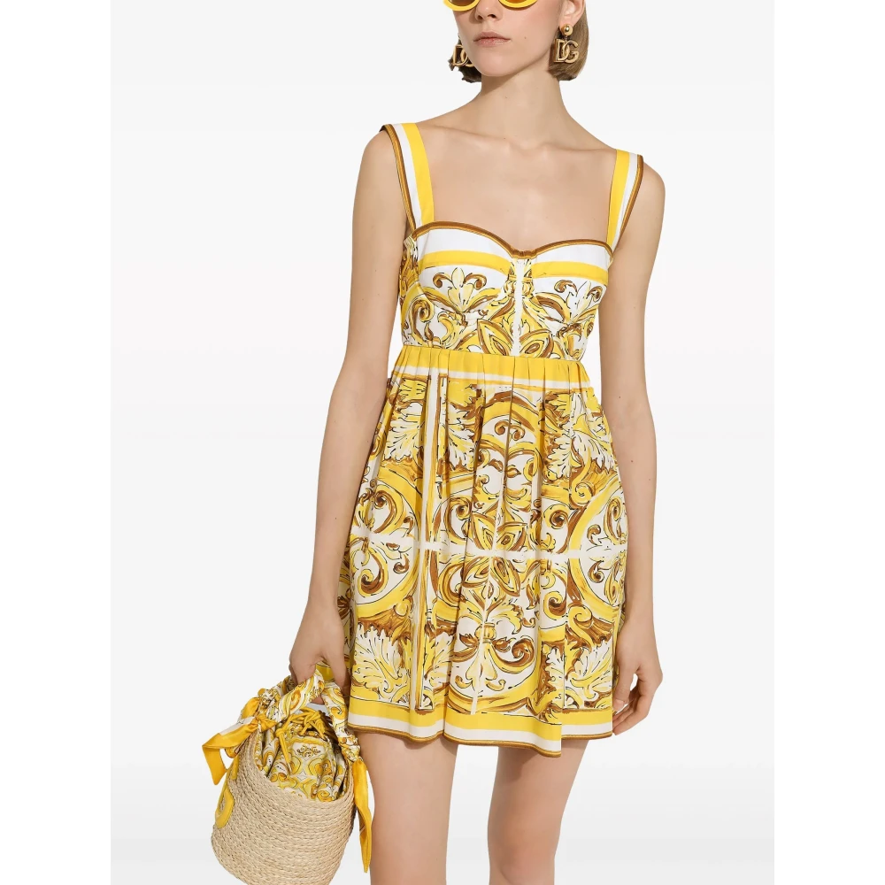 Dolce & Gabbana Gele Jurken Sweetheart Neckline Mouwloos Yellow Dames