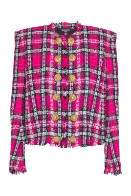 Kort jacka i glitterrutig tweed