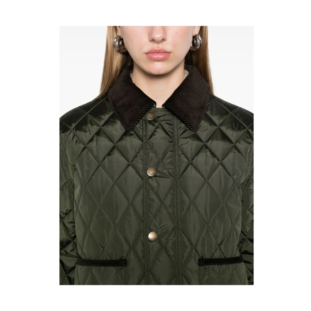 Burberry Groene Gewatteerde Jas met Corduroy Kraag Green Dames