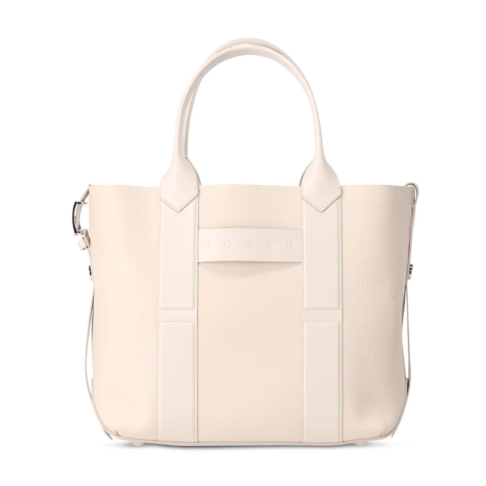 Hogan Elegante Leren Shopper Tas Beige Dames