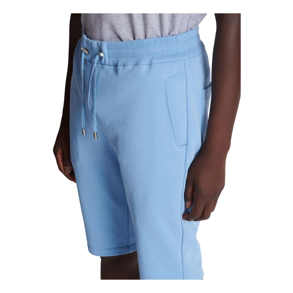 Balmain Katoenen shorts met flock Paris-logo Blue Heren