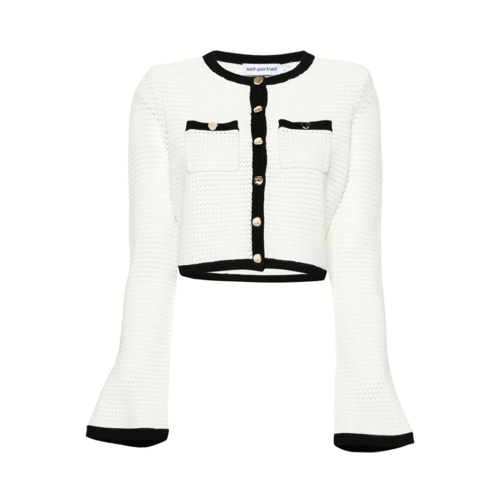 Self Portrait Pointelle Gebreid Vest White Dames