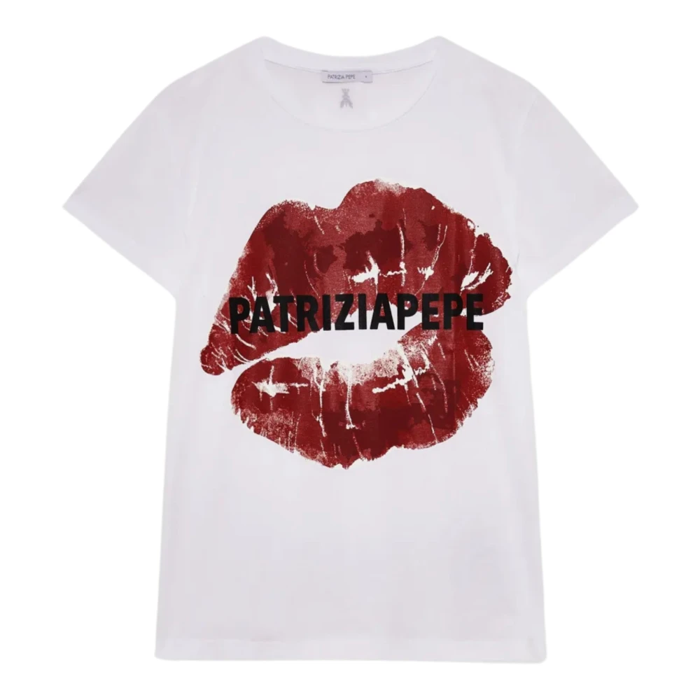 PATRIZIA PEPE Witte Sweater met Lip Print White Dames